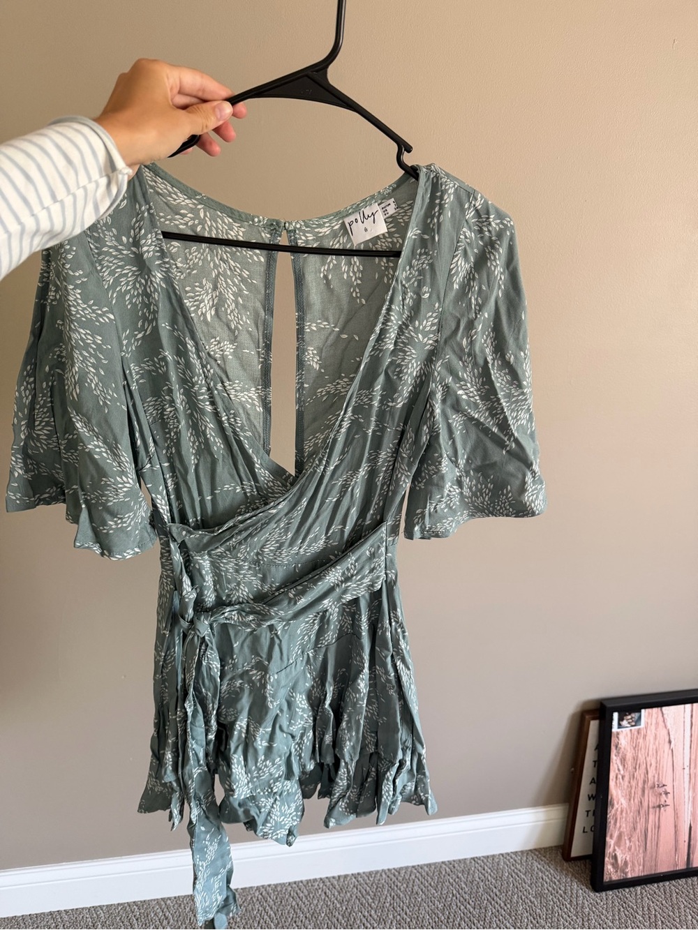 Sage Green Floral Wrap Romper